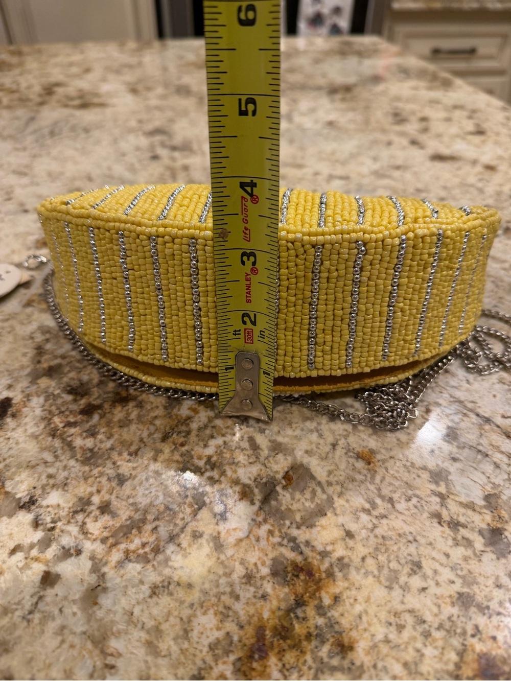 Elegant Beaded Floral/Lemon Slice Evening Clutch w/ Crossbody Chain - Picture 9 of 9